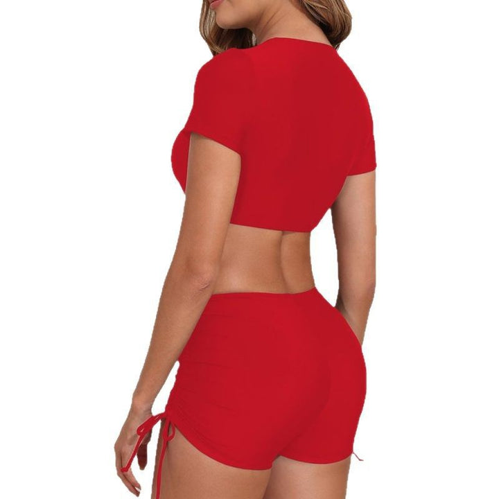 Damen Sportliches Bikini-Set mit kurzem Oberteil und schnürbarem Höschen Drune