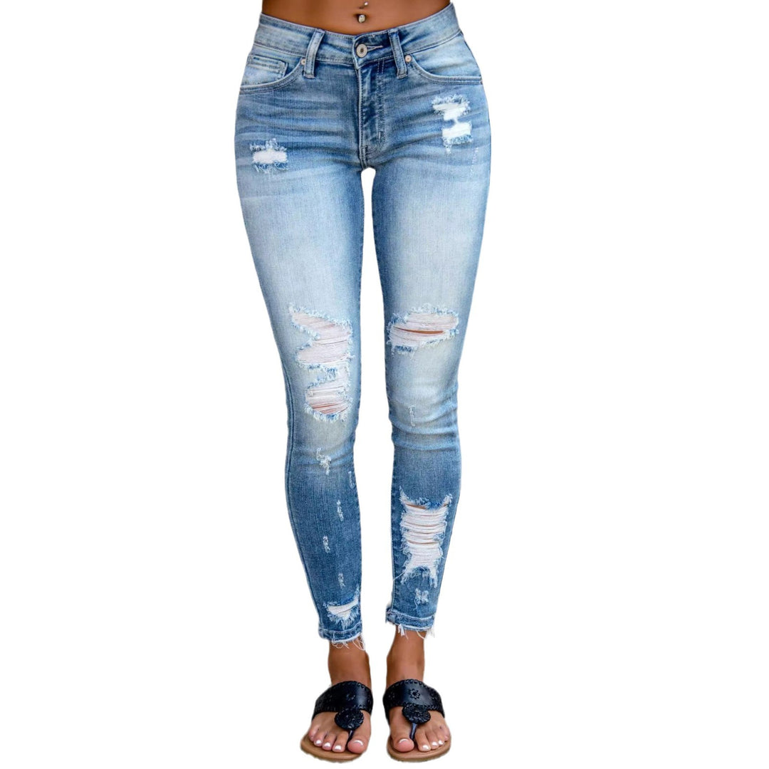 Damen Skinny Jeans im angesagten Destroyed-Look mit hohem Bund und ausgefranstem Saum Drune