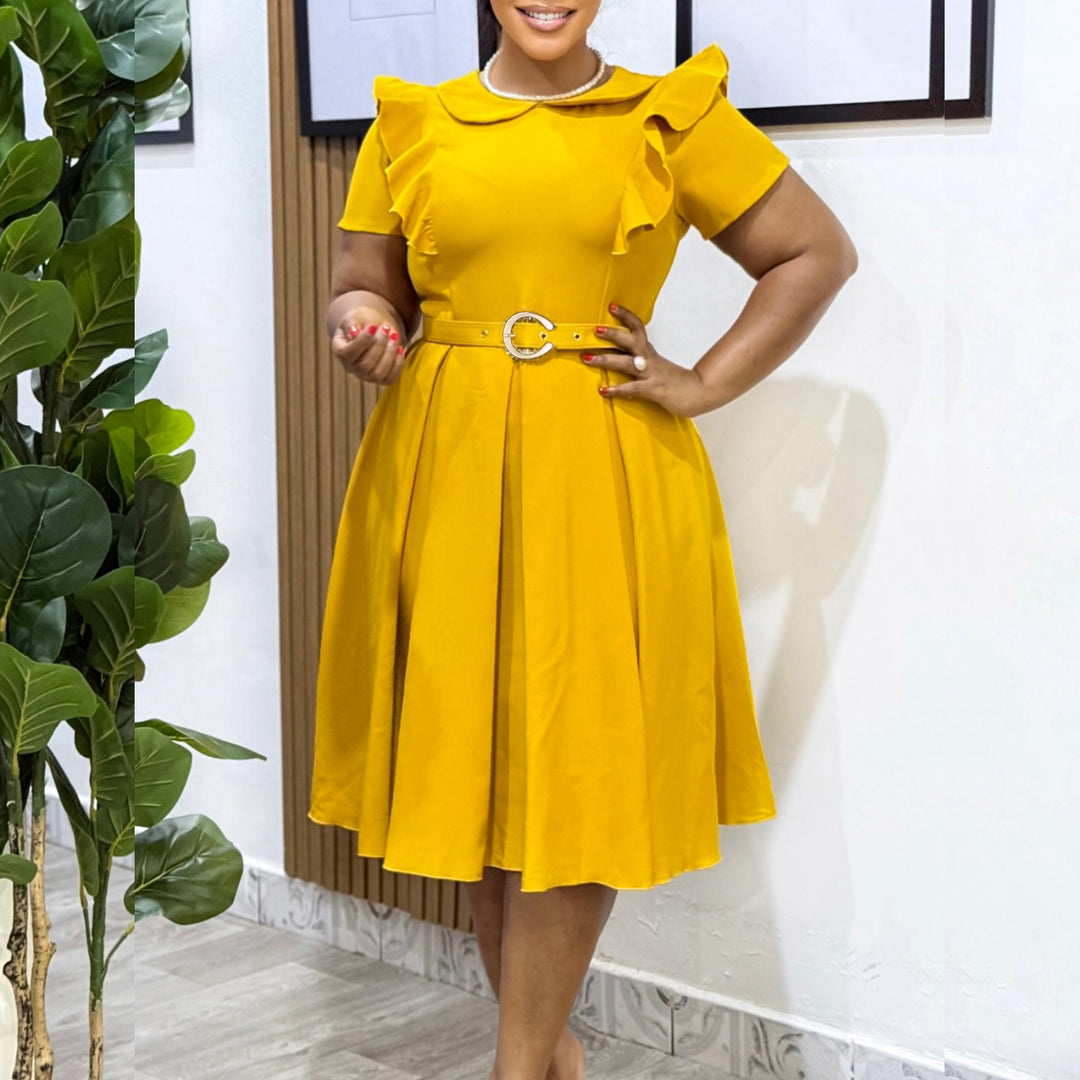 Damen Kleid mit Rüschendetails und tailliertem Gürtel Drune
