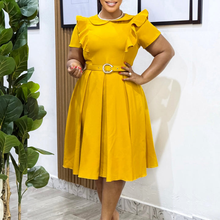 Damen Kleid mit Rüschendetails und tailliertem Gürtel Drune