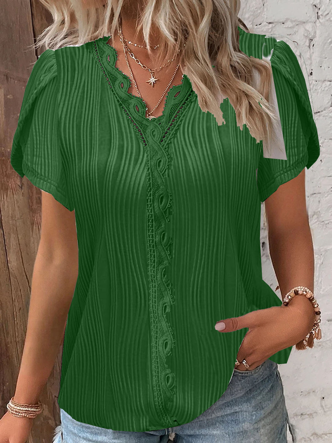 Damen spitzenbesetzte knopfleistenbluse Drune