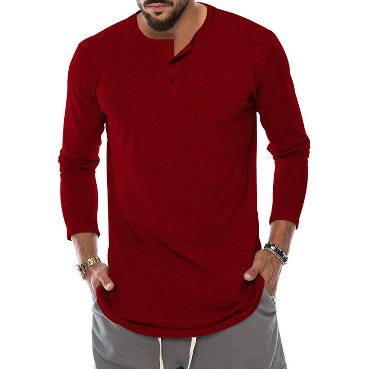 Herren Langarm-Henley-Shirt mit modischem Knopfverschluss und praktischer Brusttasche Drune