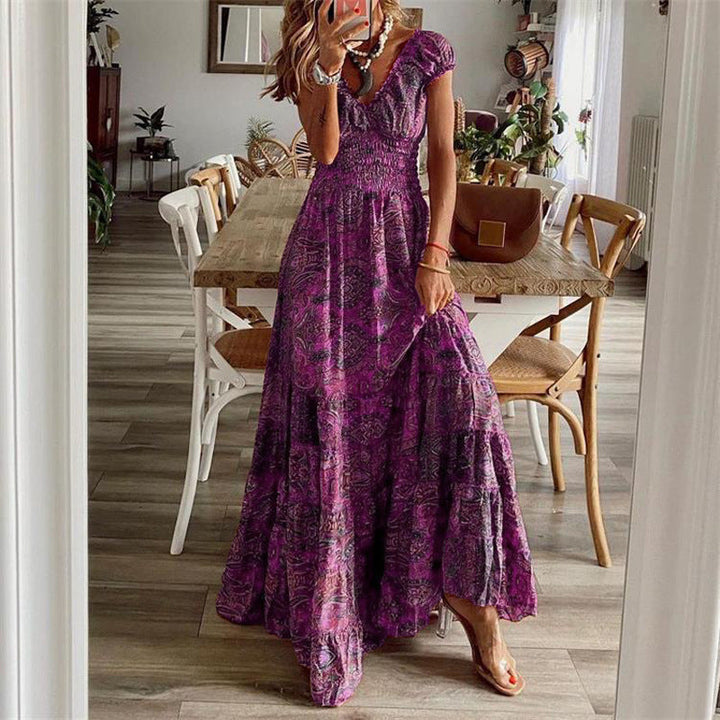 Damen Maxikleid mit Boho-Design und schwingendem Abschluss Drune