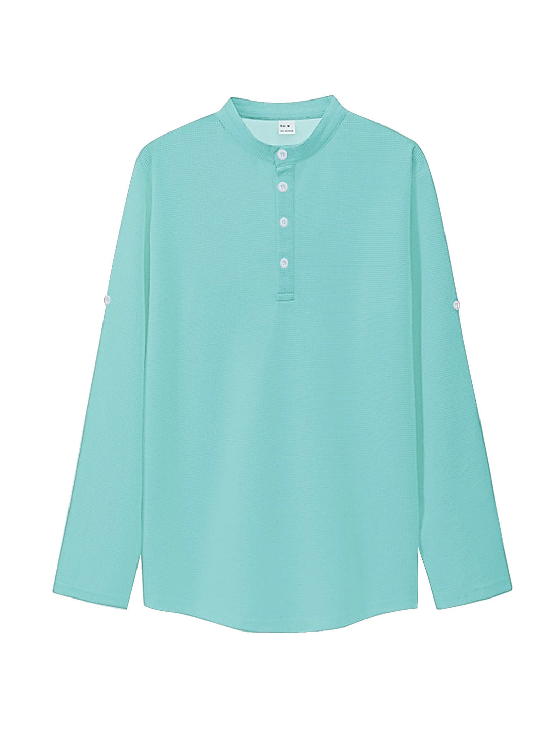 Damen nan oversized Langarm-Henley mit Stehkragen Waffelstruktur und Ärmelsicherung Drune