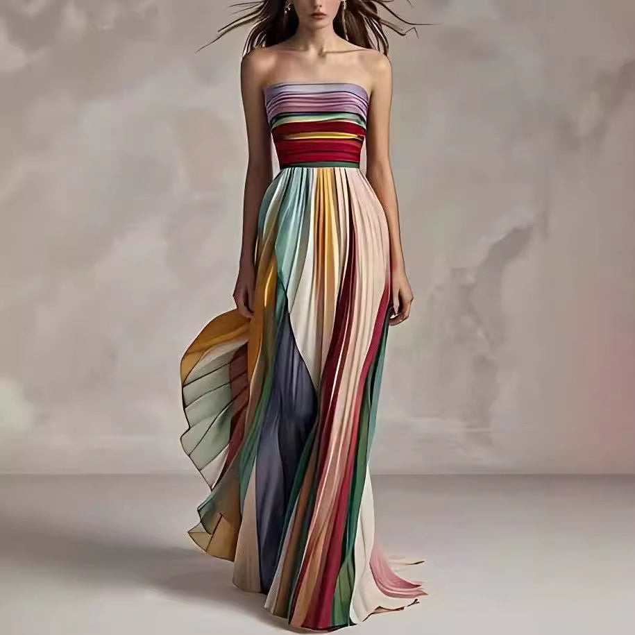 Damen Maxikleid mit schwingenden Falten und elegantem Bandeau-Ausschnitt Drune