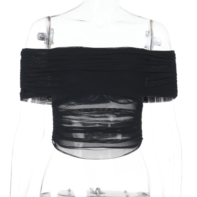 Damen schulterfreies Oberteil mit Wickeldesign und Rüschendetails Drune