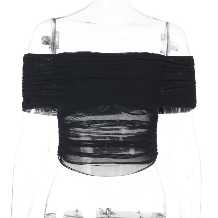 Damen schulterfreies Oberteil mit Wickeldesign und Rüschendetails Drune