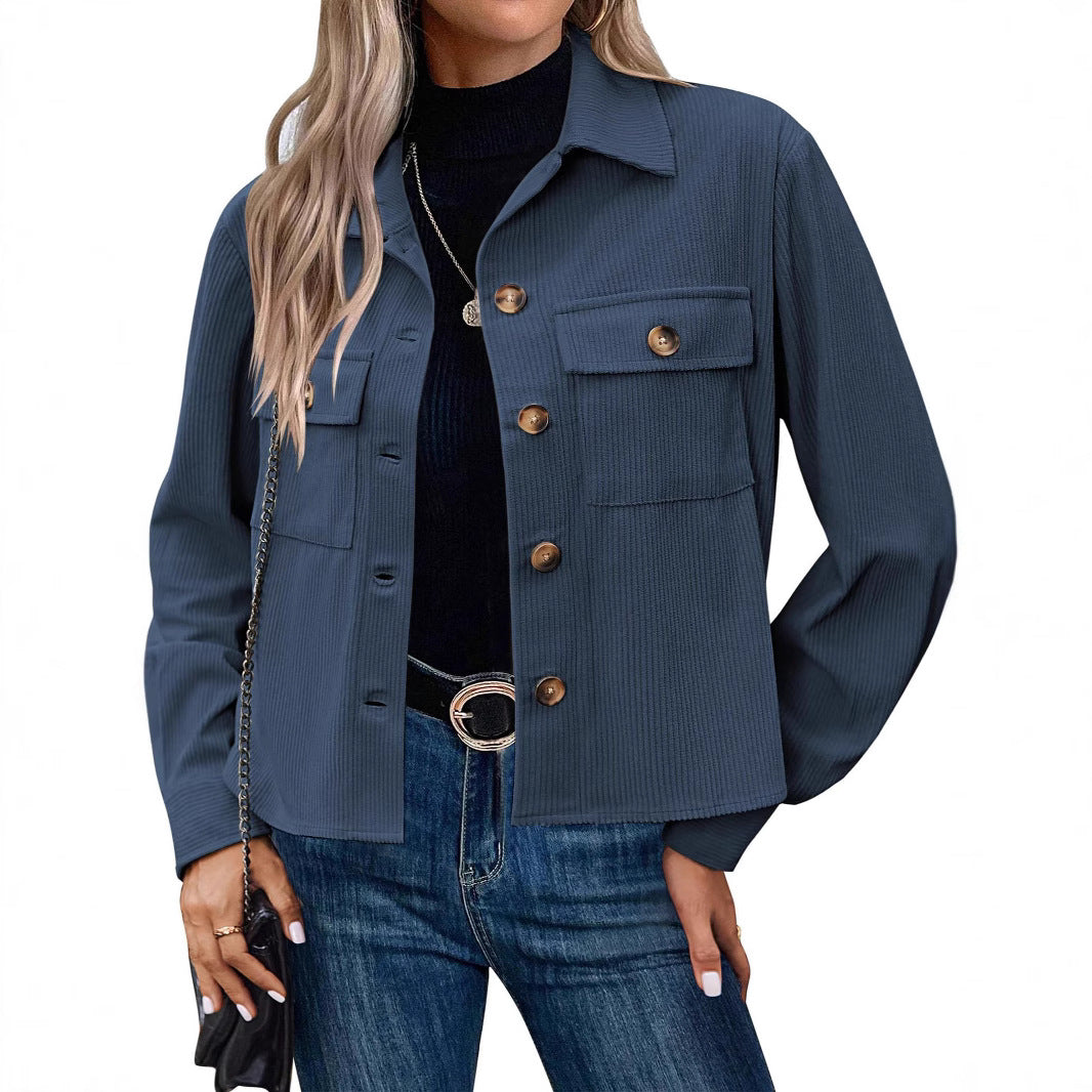 Damen lässige Utility-Jacke mit Knopfverschluss und praktischen Brusttaschen Drune