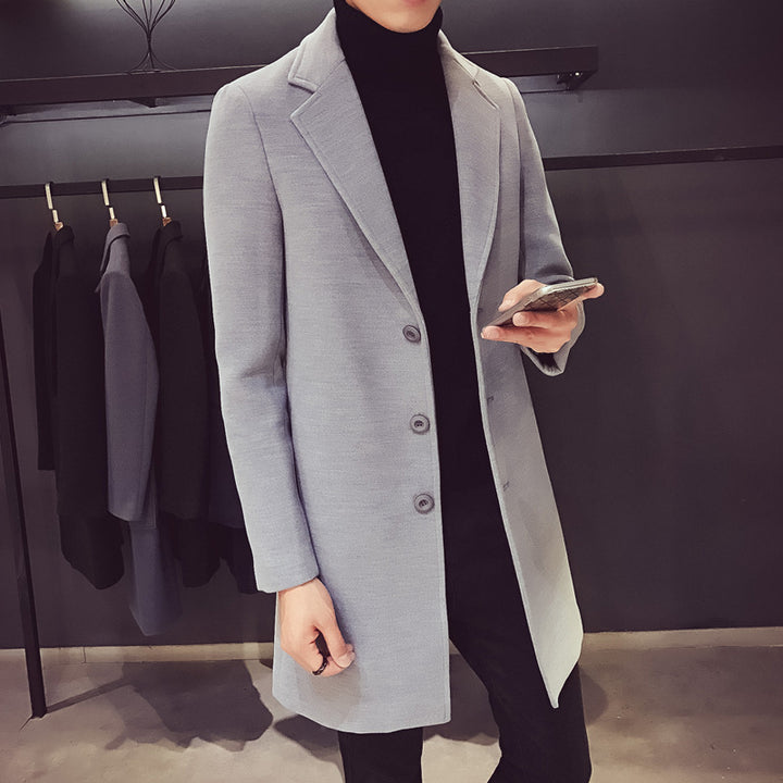 Herren nan eleganter Einreihermantel aus Wollmix mit schmalem Revers und wärmender Innenlage Drune