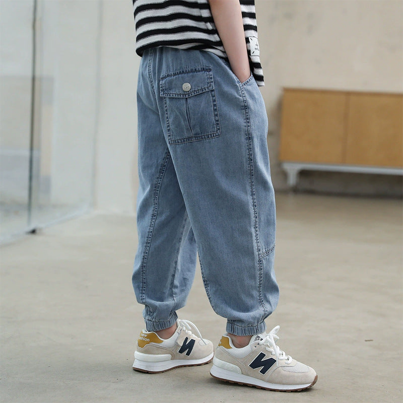 Jungen lässige Denim-Jogginghose mit elastischem Bund Drune