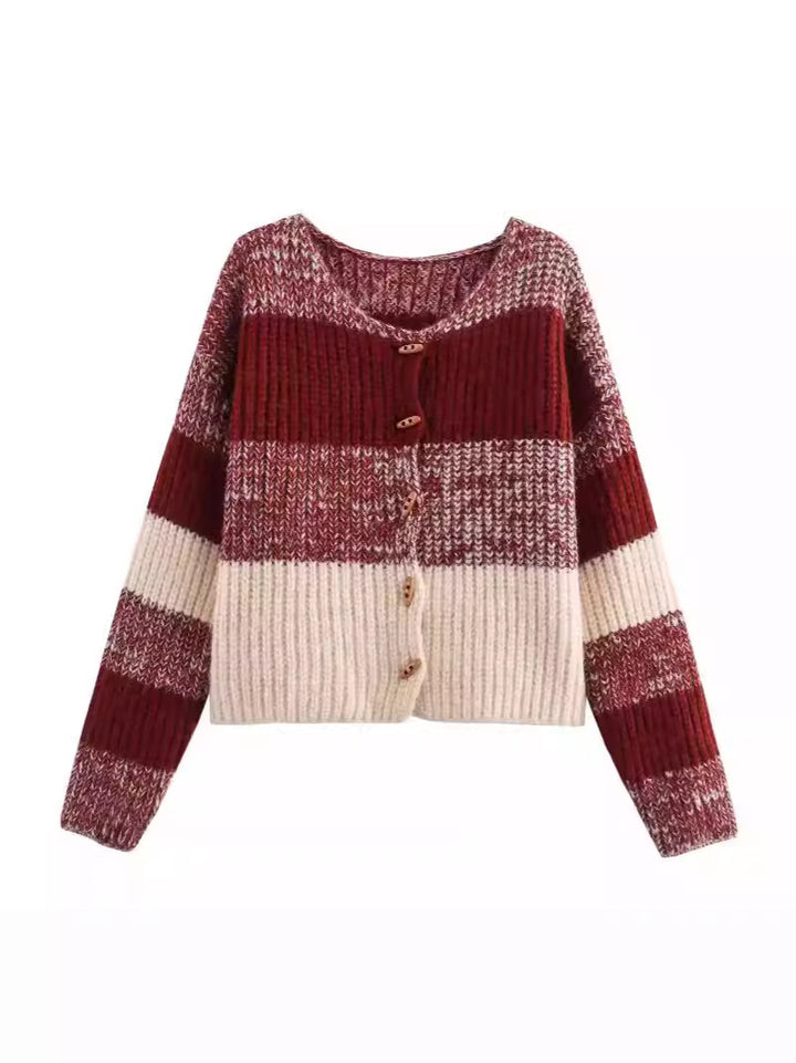 Damen Strickjacke mit elastischem Rippdesign und Holzknöpfen Drune