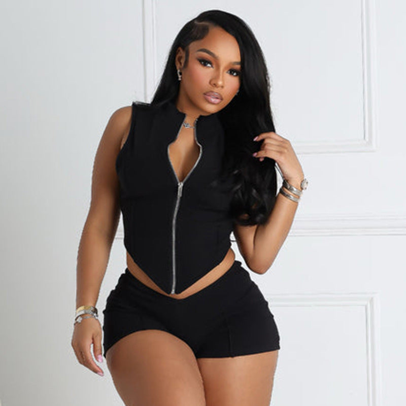 Damen Sportliches Zweiteiler-Set mit tailliertem Oberteil und Shorts Drune