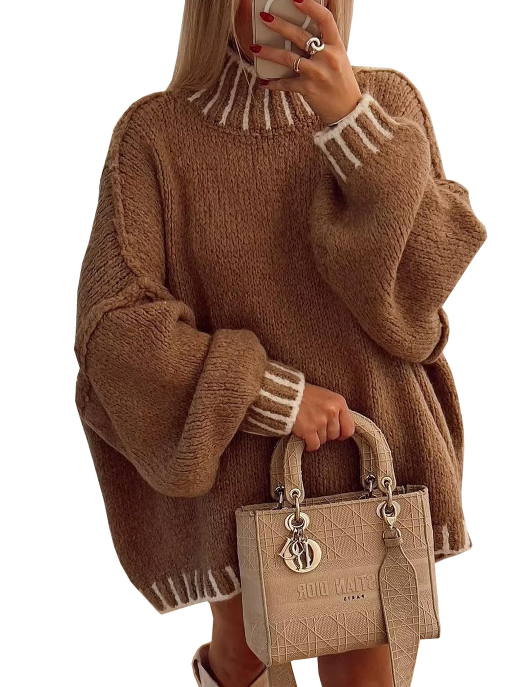 Damen lässiger Grobstrickpullover mit modernem Streifenmuster Drune