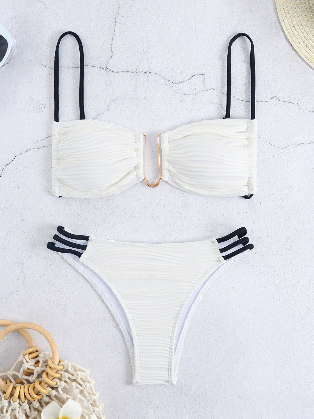 Damen Bandeau-Bikini mit modischem Rüschendesign Drune
