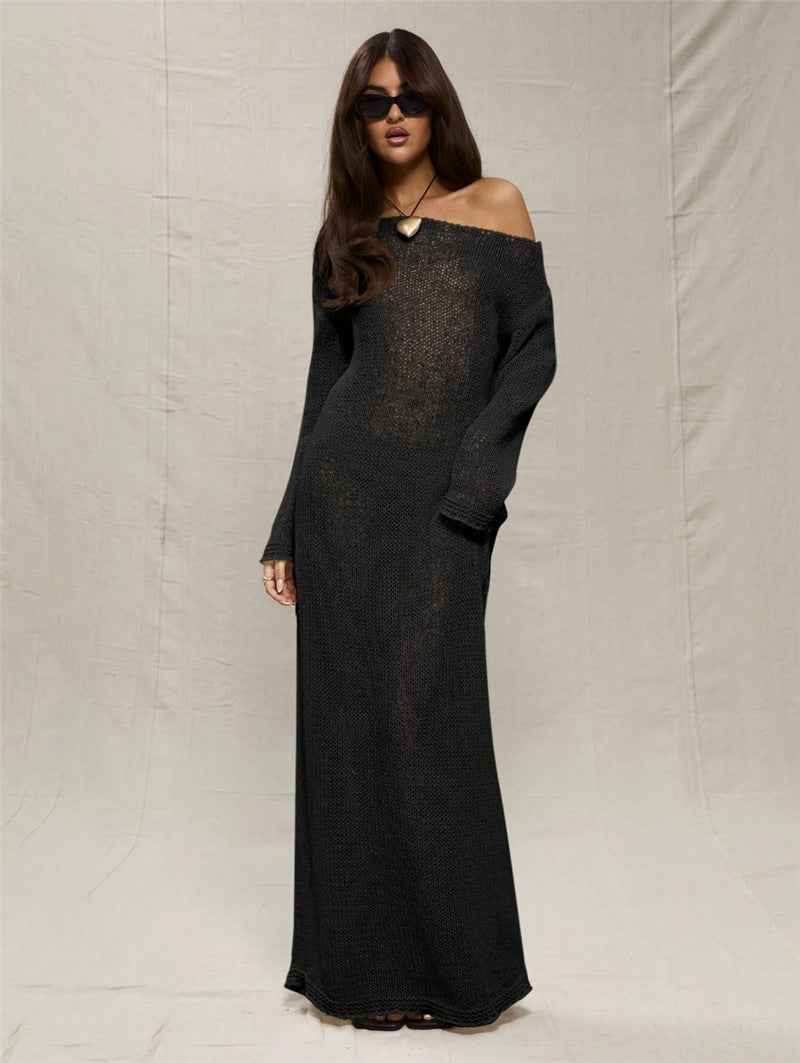 Damen Maxikleid aus luftiger Häkelstruktur mit Off-Shoulder Design Drune
