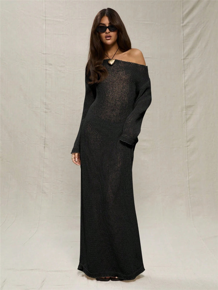 Damen Maxikleid aus luftiger Häkelstruktur mit Off-Shoulder Design Drune
