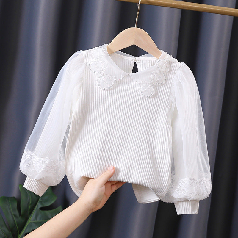 Mädchen Bluse mit Spitzenakzenten und transparenten Ärmeln Drune