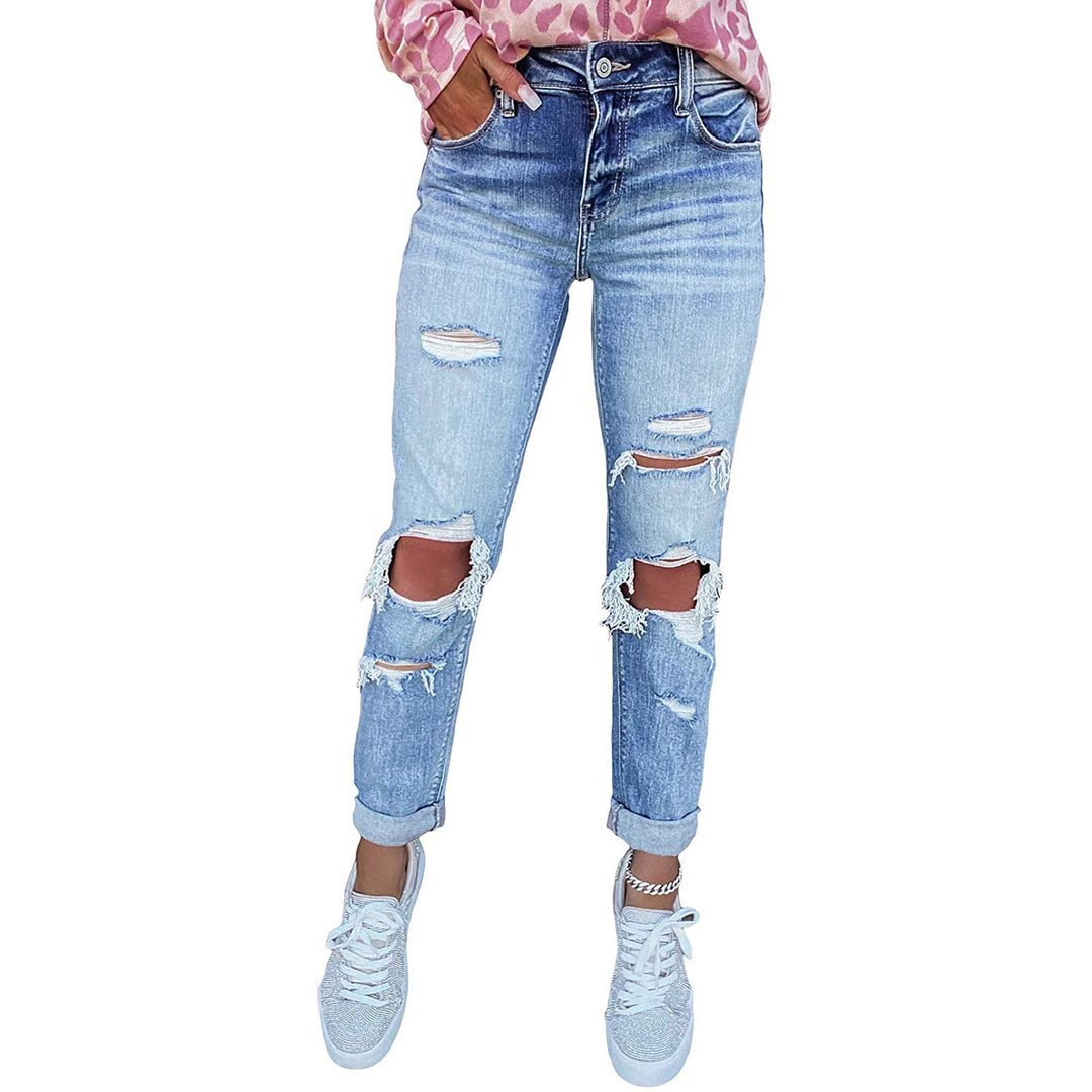 Femme High-Rise Distressed Boyfriend Jeans Drune