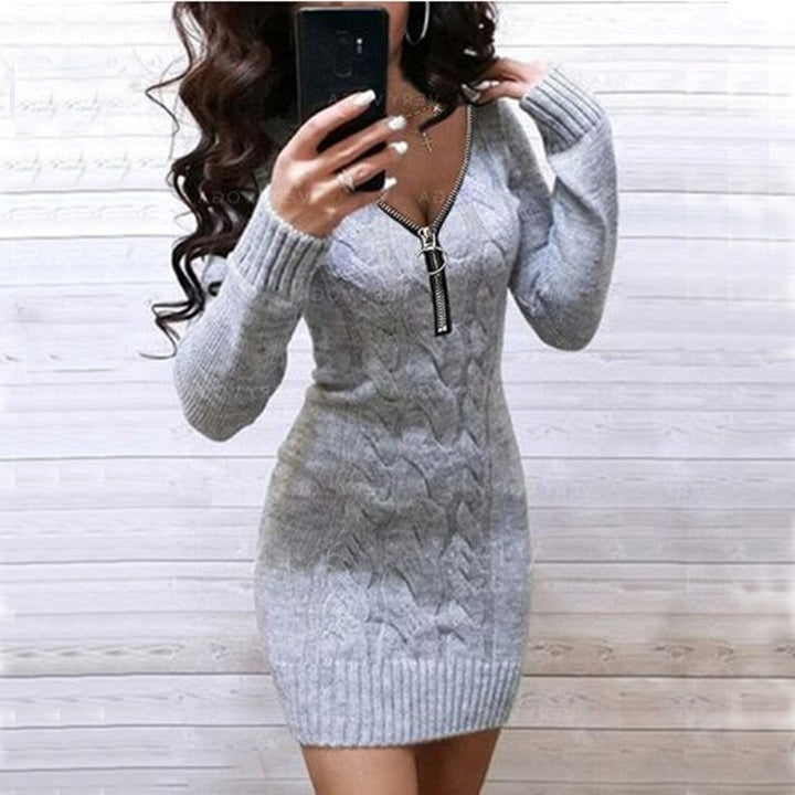 Damen Strickkleid mit Zipper und Kabelmuster Drune