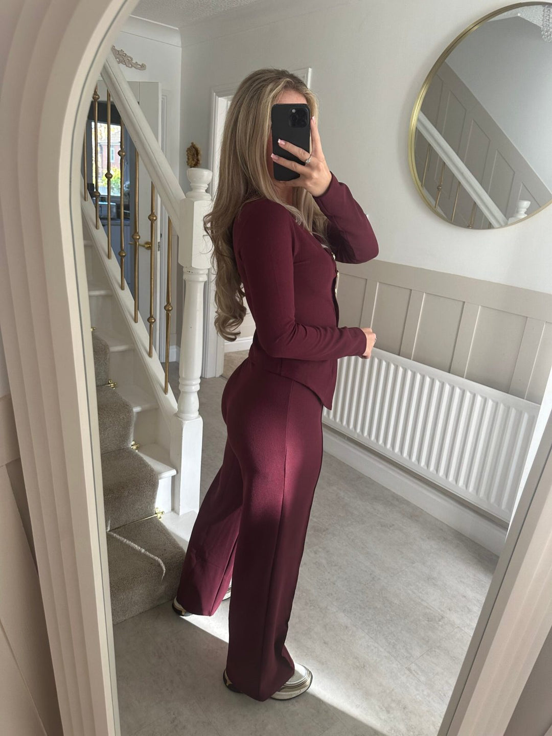 Damen elegantes Zweiteiler-Set mit Knöpfen Drune