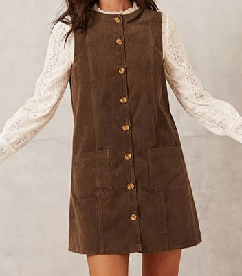 Damen Knielanges Cordkleid mit Taschen Drune
