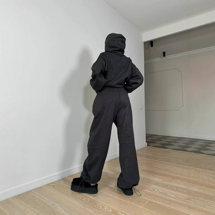 Damen Urbaner Oversized Sweatanzug mit glitzernden Akzenten Drune