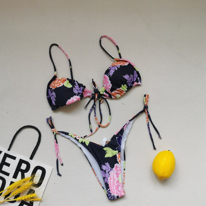 Damen Triangel-Bikini-Set mit verspielten Bindebändern und schickem Farbkontrast Drune