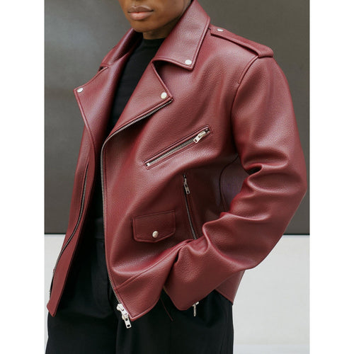 Damen modische Biker-Lederjacke mit asymmetrischem Reißverschluss Drune