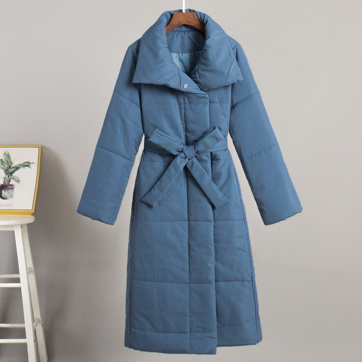 Damen elegante und warme Steppjacke mit breitem Kragen und Gürtel Drune