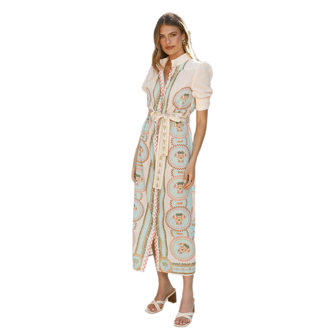 Damen Maxikleid mit raffiniertem Muster und Taillenschnürung Drune