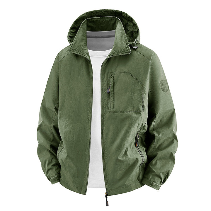 Unisex nan leichte wasserdichte Outdoorjacke mit Kapuze und wasserdichten Reißverschlusstaschen Drune