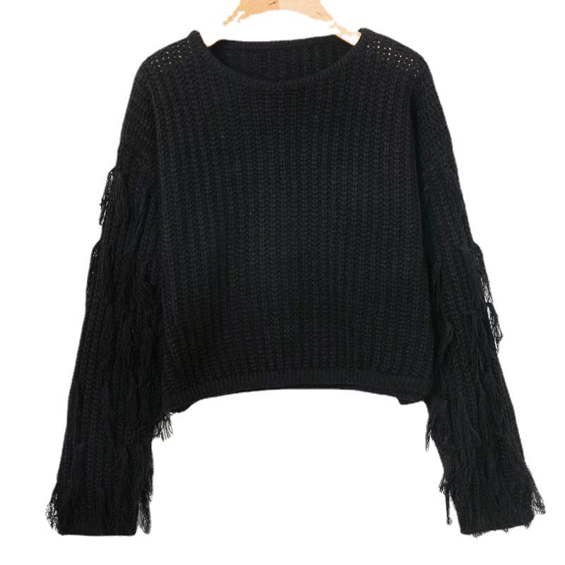 Damen Grobstrickpullover mit modischen Fransenärmeln Drune