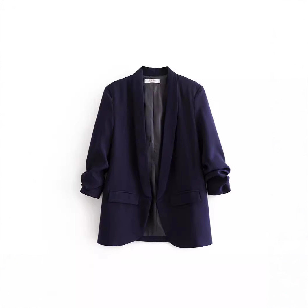 Damen eleganter Blazer mit gekrempelten Ärmeln und praktischen Taschen Drune