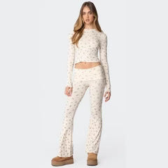 Damen Lounge-Set aus weichem Jersey-Stoff mit floralem Muster Drune