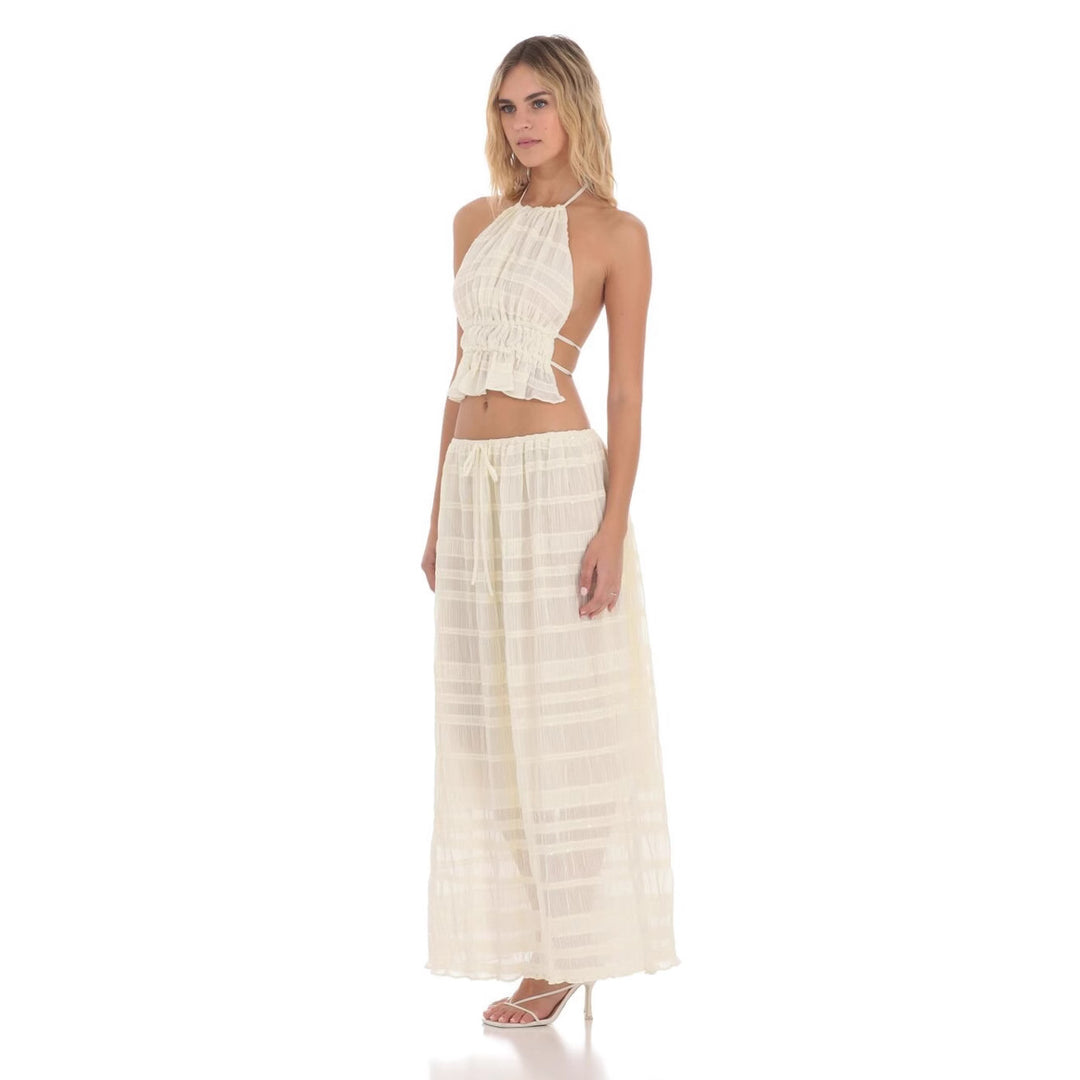 Damen ärmelloses Boho-Crop-Top mit elastischer Taillenraffung und plissierten Details Drune