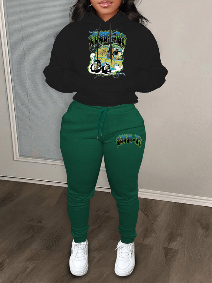 Herren Hoodie- und Jogginghose-Set mit avantgardistischem Grafikdesign und bequemer Passform Drune