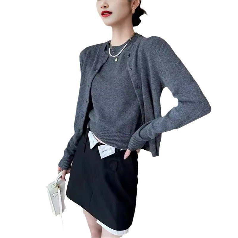 Damen feiner Strickcardigan mit Knopfdetails und Rundhalsausschnitt Drune