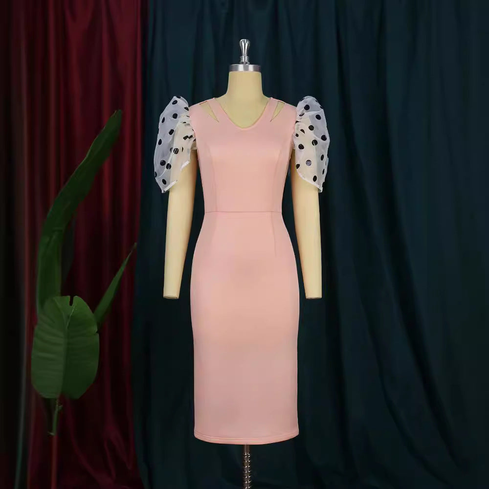 Damen Figurbetontes Kleid mit transparenten Puffärmeln Drune