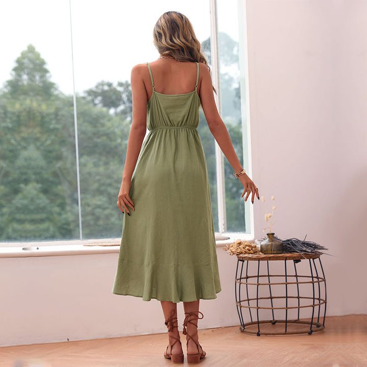 Damen Maxikleid mit schwingendem Volant und Knopfdetails Drune