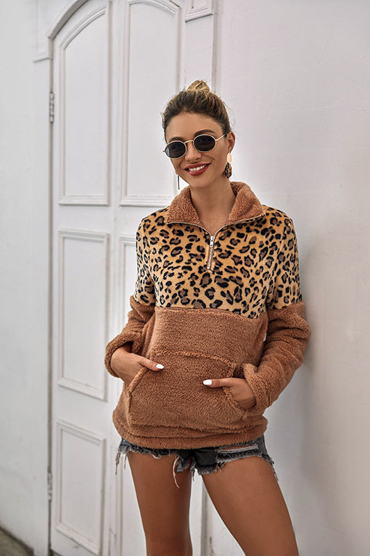 Damen Teddyjacke im trendigen Leo-Design und kuscheligem Material Drune