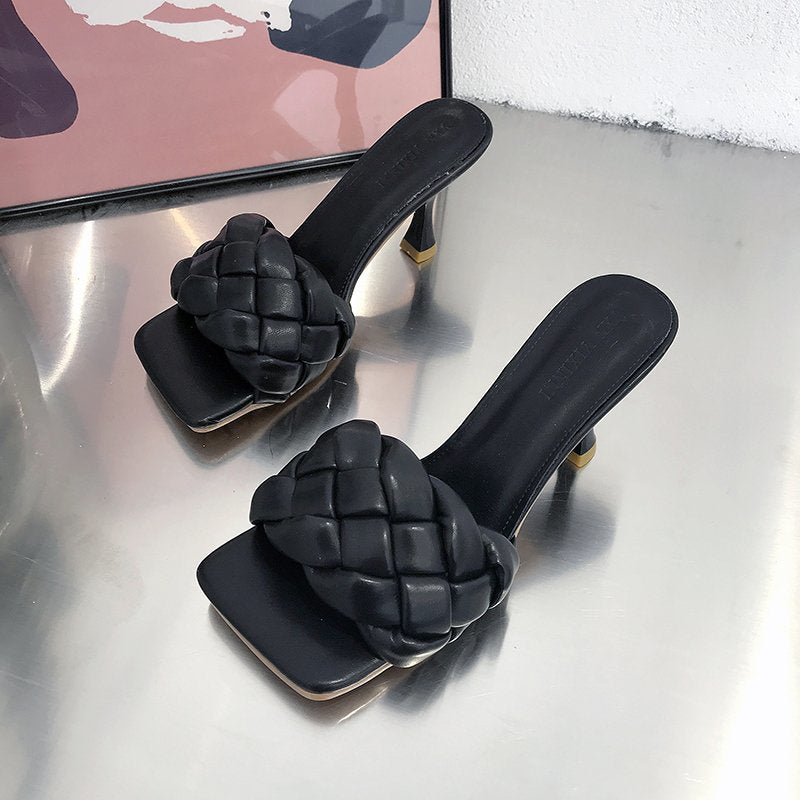 Damen Hochfront-Pantoletten mit geflochtenem Obermaterial und elegantem Absatz Drune