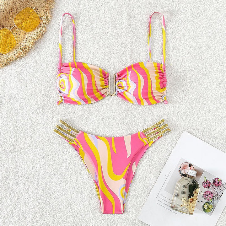 Damen Zweiteiliges Bikini-Set mit modischem Wickeldesign und elastischen Trägern Drune