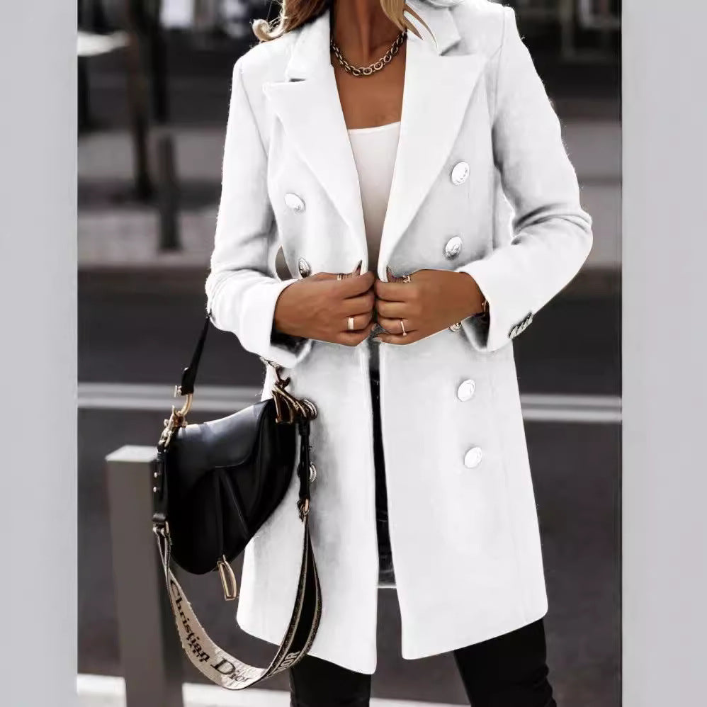 Damen Eleganter und warmer Wollmantel mit doppelter Knopfreihe Drune