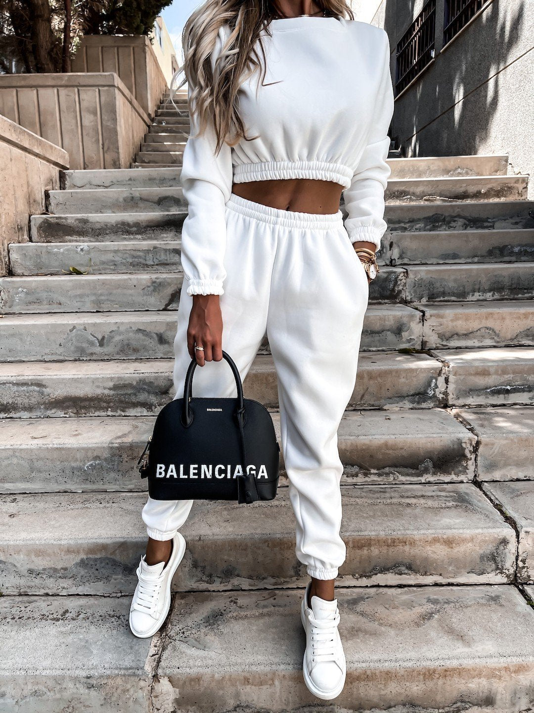 Damen Modisches Cropped Sweatset mit elastischem Bund und weitem Schnitt Drune