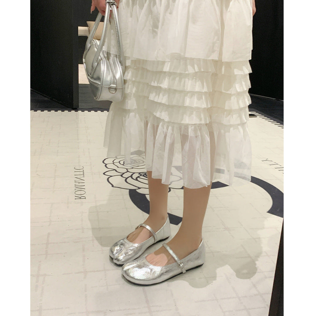 Damen Ballerinas mit schimmerndem Effekt und elegantem Riemen Drune