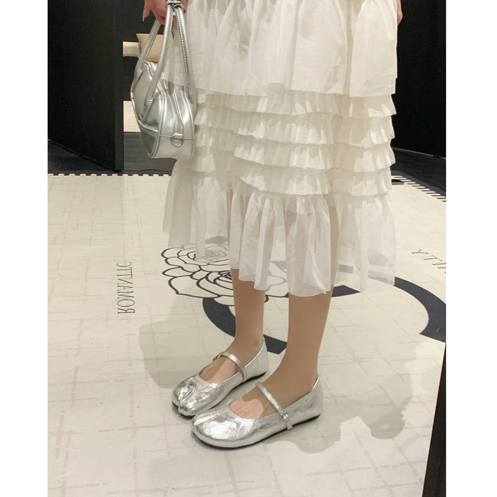 Damen Ballerinas mit schimmerndem Effekt und elegantem Riemen Drune