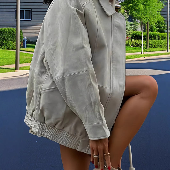 Damen lässige Kunstlederjacke im modernen Oversized-Schnitt Drune