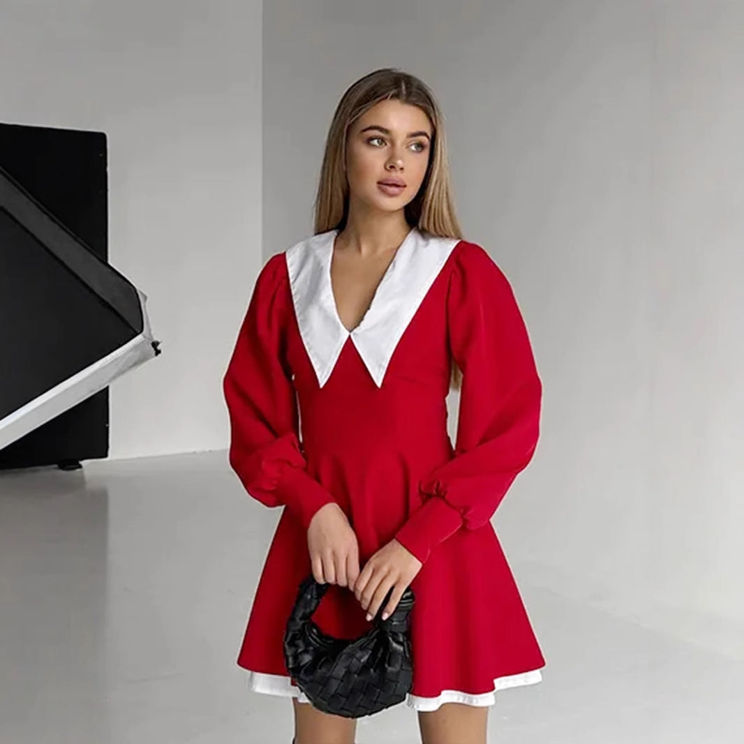 Damen sanft fließendes Kleid mit modernem Kragen Drune