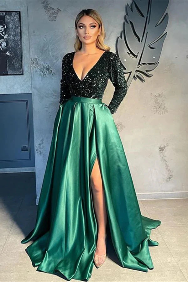 Damen Glamouröses Abendkleid mit funkelnden Pailletten und hohem Schlitz Drune