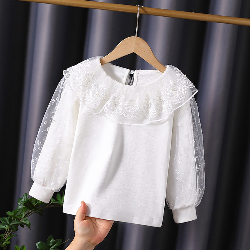 Mädchen Bluse mit floralem Tüllkragen und eleganten Puffärmeln Drune